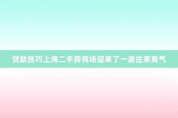 贷款技巧上海二手房商场迎来了一波往来爽气