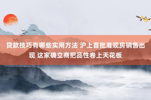 贷款技巧有哪些实用方法 沪上首批准现房销售出现 这家确立商把品性卷上天花板