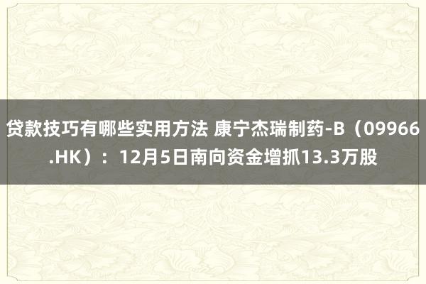 贷款技巧有哪些实用方法 康宁杰瑞制药-B（09966.HK）：12月5日南向资金增抓13.3万股