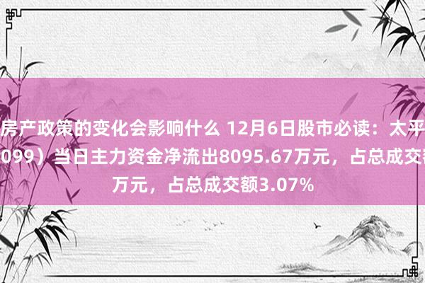 房产政策的变化会影响什么 12月6日股市必读：太平洋（601099）当日主力资金净流出8095.67万元，占总成交额3.07%