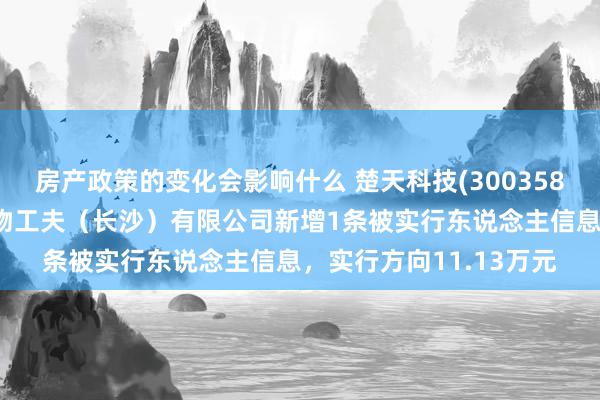 房产政策的变化会影响什么 楚天科技(300358)控股的楚天想优特生物工夫（长沙）有限公司新增1条被实行东说念主信息，实行方向11.13万元