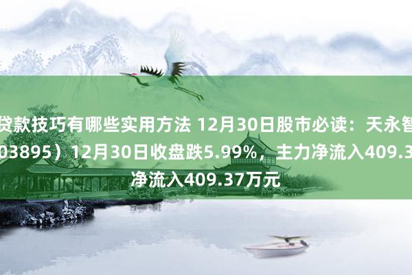 贷款技巧有哪些实用方法 12月30日股市必读：天永智能（603895）12月30日收盘跌5.99%，主力净流入409.37万元