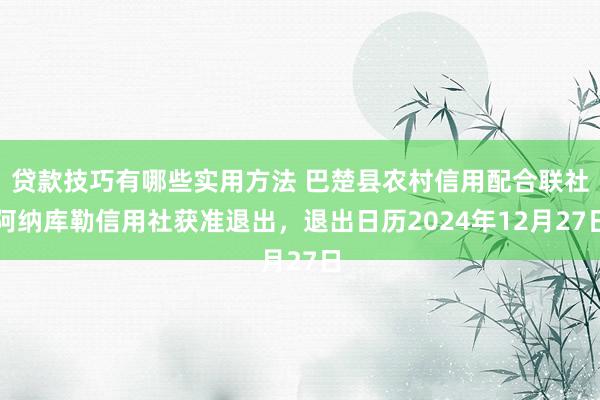 贷款技巧有哪些实用方法 巴楚县农村信用配合联社阿纳库勒信用社获准退出，退出日历2024年12月27日