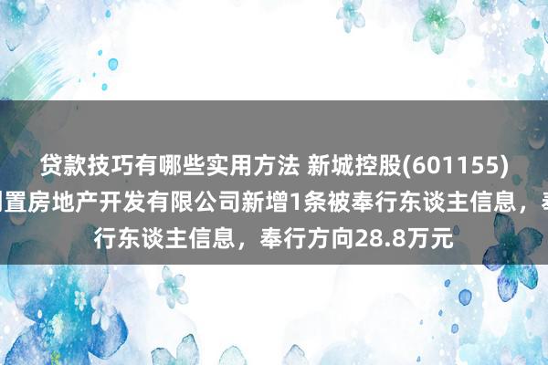 贷款技巧有哪些实用方法 新城控股(601155)控股的天津新城创置房地产开发有限公司新增1条被奉行东谈主信息，奉行方向28.8万元