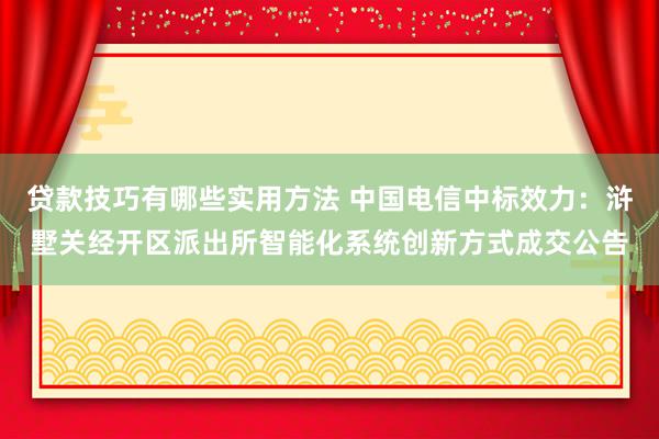 贷款技巧有哪些实用方法 中国电信中标效力：浒墅关经开区派出所智能化系统创新方式成交公告