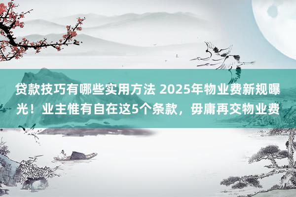 贷款技巧有哪些实用方法 2025年物业费新规曝光！业主惟有自在这5个条款，毋庸再交物业费