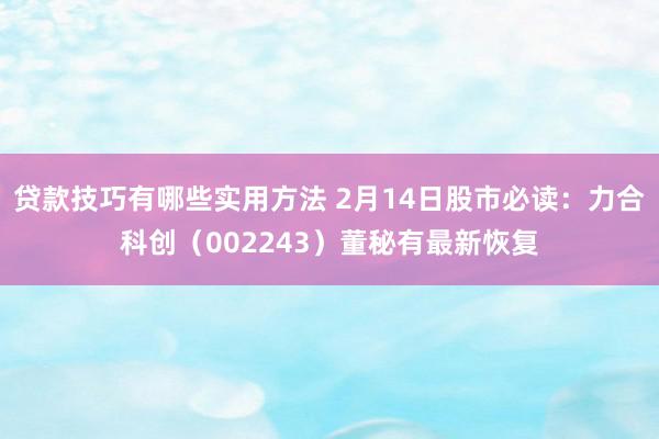 贷款技巧有哪些实用方法 2月14日股市必读：力合科创（002243）董秘有最新恢复