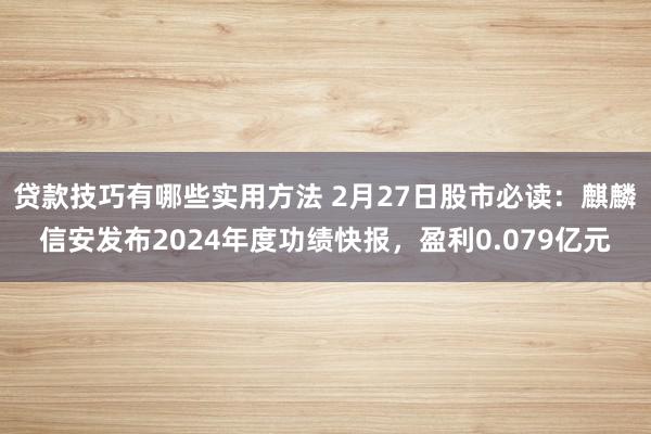 贷款技巧有哪些实用方法 2月27日股市必读：麒麟信安发布2024年度功绩快报，盈利0.079亿元