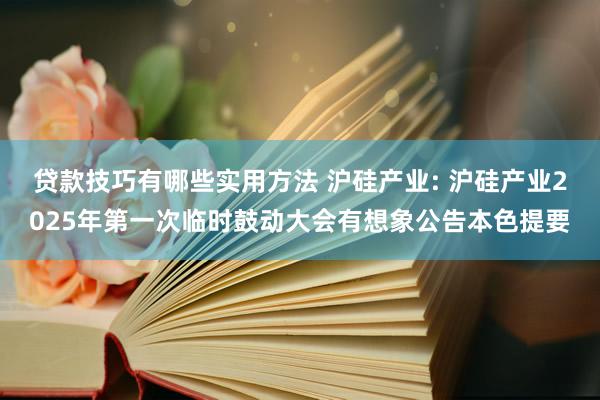 贷款技巧有哪些实用方法 沪硅产业: 沪硅产业2025年第一次临时鼓动大会有想象公告本色提要