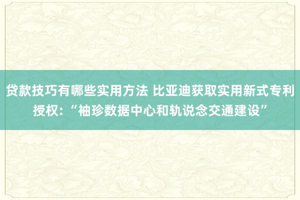 贷款技巧有哪些实用方法 比亚迪获取实用新式专利授权: “袖珍数据中心和轨说念交通建设”