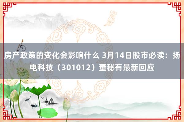 房产政策的变化会影响什么 3月14日股市必读：扬电科技（301012）董秘有最新回应