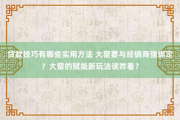 贷款技巧有哪些实用方法 大窑要与经销商强绑定？大窑的赋能新玩法该咋看？